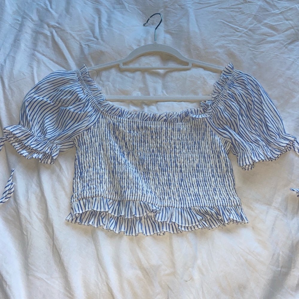 cute blue and white crop top